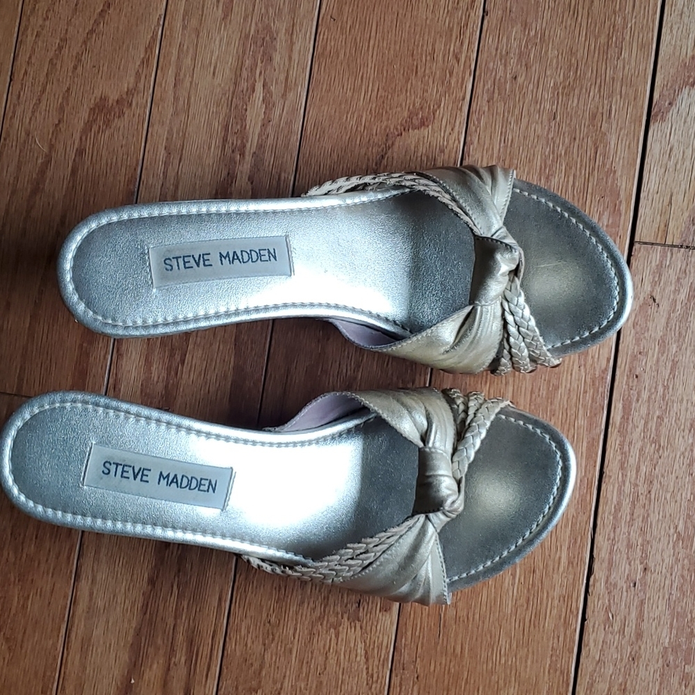 Steve Madden Gold/Bronze Slides, size 6.5, 3.75" heels